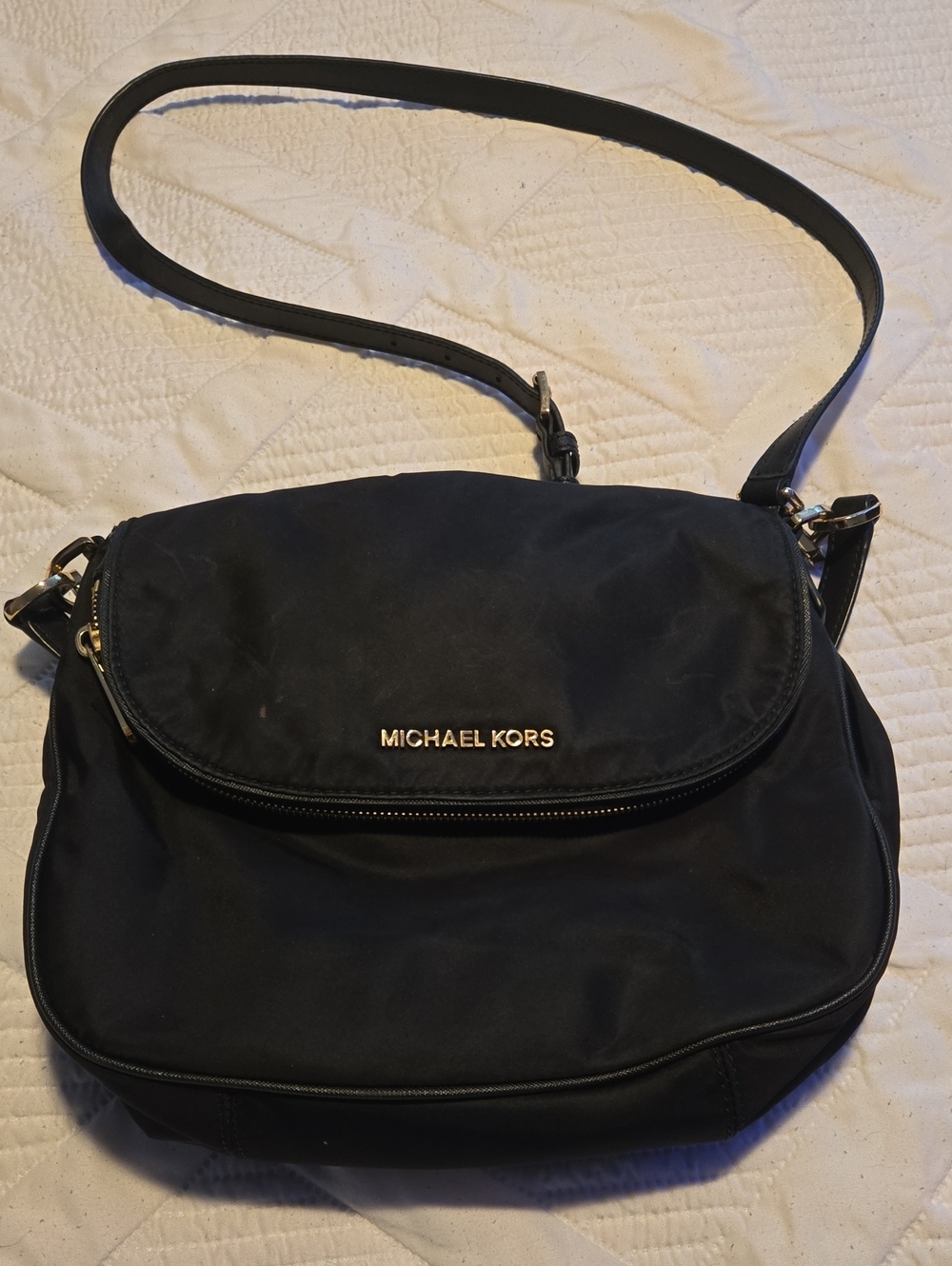 Michael Kors Black Nylon Crossbody with Gold Hardware